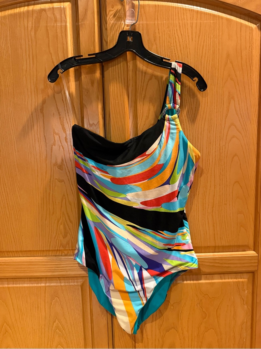Trina Turk One-Shoulder One-Piece Swimsuit Multicolor Swirl Print Size 12